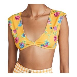 Caroline Constas Sela Bikini Top in Orange Retro Floral NWT
